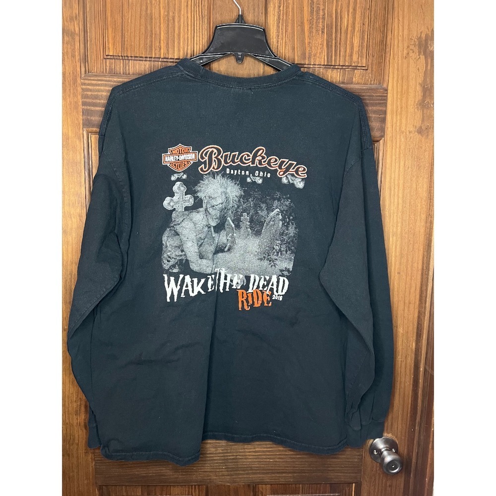 Harley-Davidson Buckeye Wake The Dead Ride 2016 Graphic‎ Long Sleeve Shirt Black